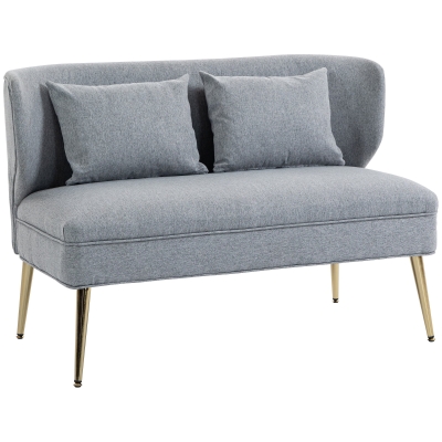 HOMCOM 2-Seater Sofa Linen Fabric Wing Back Light Grey