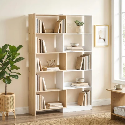 HOMCOM Libreria Angolare a 5 Ripiani Modulabile Multicolore