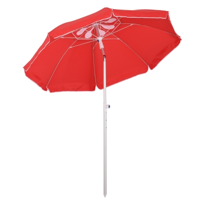 Outsunny Guarda-sol de praia guarda-sol inclinável octogonal Ø 180 cm tecido poliéster anti-UV altura ajustável haste alumínio