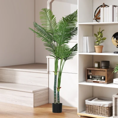 HOMCOM Planta artificial interior 180 cm, palmeira Areca árvore artificial com vaso de plástico e flocagem, verde