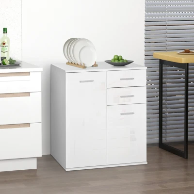 HOMCOM Mueble Auxiliar de Salón Aparador Estrecho con Puertas y Cajones 71x35x76cm Blanco