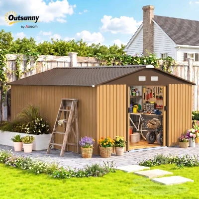 Outsunny 13 x 11ft Large Metal Storage Shed Sliding Doors