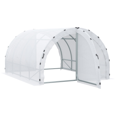 Outsunny Estufa Túnel para Jardim Área ao Solo 12 m² 4L x 3l x 2H m Chassi Tubular Reforçado 25 mm Porta Dupla com Alças Branco