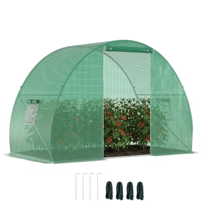 Outsunny Serre Tunnel 4,5m² Porte+2 Fenêtres Vert