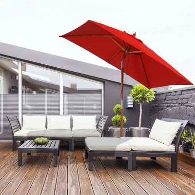 Outsunny Guarda-sol de jardim exterior Guarda-sol retangular inclinável madeira poliéster 2L x 1,5l x 2,3H m vermelho