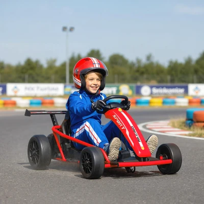 AIYAPLAY 24V elektrische gokart om te rijden en te driften, nylonbanden, veiligheidsgordel, claxon, muziek, voor 8-12 jaar Rood