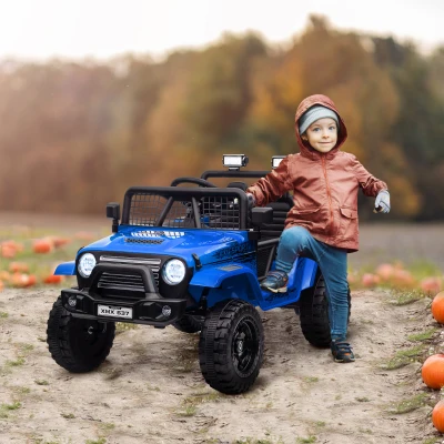 AIYAPLAY Elektrische kinderauto met zachte vering, bestuurbaar op afstand, LED-lampen, claxon, 12V-motoren, van kunststof en metaal, blauw