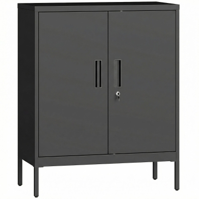 HOMCOM Armario de Oficina Metálico, 80 x 40 x 100 cm, Mueble de Almacenamiento, Cerradura, 2 Puertas y 2 Estantes Ajustables, Negro