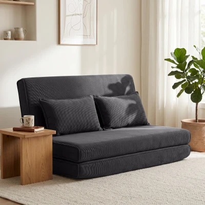 HOMCOM Canapé-Lit 2 Places Velours Gris Dossier Réglable