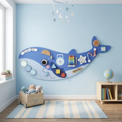 AIYAPLAY Busy Board Baleine Bleu Tableau Activités Murale Bébé 2+