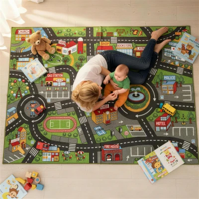 AIYAPLAY Kruipmat Baby, Speelmat 200x150x0,5cm, Antislip kruipdeken met antislip onderzijde Stadsmotief voor Kinderkamer