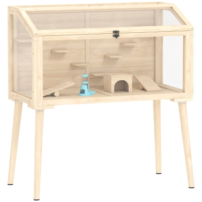 PawHut Hamsterkooi, dwerghamsterverblijf, knaagdierhok met accessoires, drinkfles, 110 x 52 x 101 cm, hout, kunststof