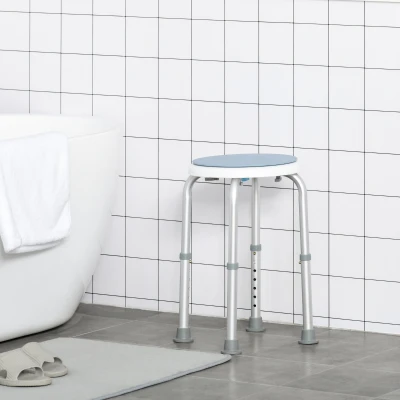 HOMCOM Banqueta de duche assento de duche antiderrapante banqueta de banho altura ajustável giratório a 360° em alumínio
