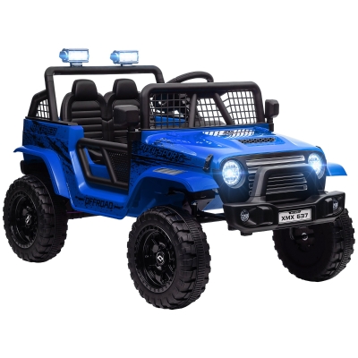 AIYAPLAY Elektrische kinderauto met zachte vering, bestuurbaar op afstand, LED-lampen, claxon, 12V-motoren, van kunststof en metaal, blauw