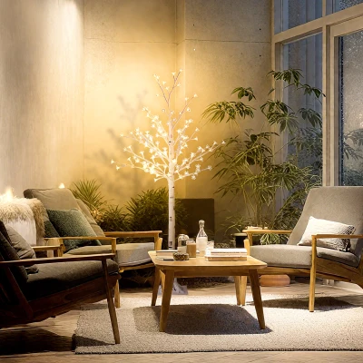 HOMCOM Árvore Cerejeira com 120 Luzes LED IP44 Banco Quente com Luz Ajustável em 3 Modos 21x21x150 cm Branco
