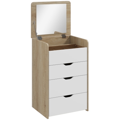 HOMCOM Schminkkommode 3-in-1 mit klappbarem Spiegel, Hocker und Schubladen, Rovere und Weiß
