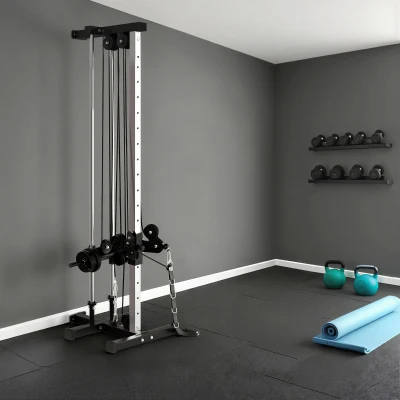 SPORTNOW Station Double Poulie Réglable Montage Mural Fitness Maison