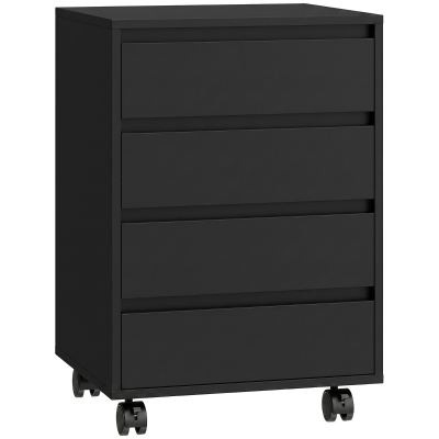HOMCOM Caisson Bureau 4 Tiroirs Bois Noir sur Roulettes