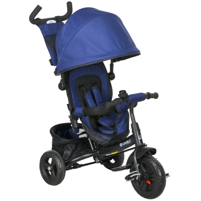 HOMCOM Kinderdriewieler met Achterkorf, Bekerhouder, Zonnedak, van Metaal, Donkerblauw