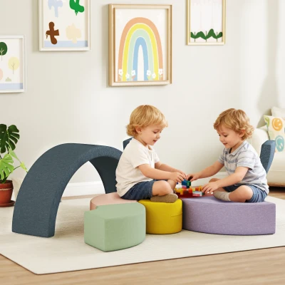 AIYAPLAY 7-delige softblokken-set voor peuters – schuim met afneembare cordhoes, diverse vormen, meerkleurig