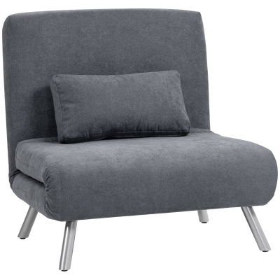 HOMCOM Fauteuil-Lit 2-en-1 Tissu Gris Foncé avec Coussin