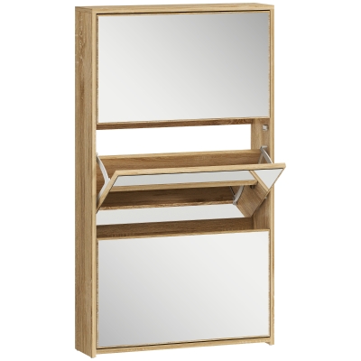 HOMCOM Sapateira Estreita com Espelho para 9 Pares de Sapatos para Corredor Espaços Reduzidos 65x17x114,5 cm Madeira