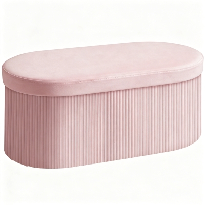 HOMCOM Puff de Arrumação Banco de Arrumação Dobrável 72 L 76x38x35 cm Estofado em Veludo Baú de Armazenamento Rosa