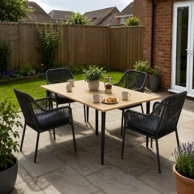 Outsunny Rectangle Dining Table Steel Frame Brown