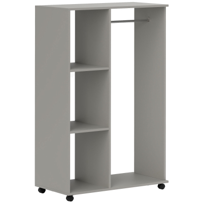 HOMCOM Armario Perchero Mueble de Almacenamiento Móvil con 4 Ruedas Barra para Ropa y Estantes Abiertos Gris