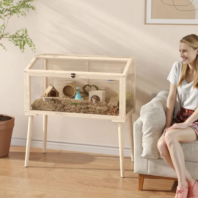 PawHut Hamsterkooi, dwerghamsterverblijf, knaagdierhok met accessoires, drinkfles, 110 x 52 x 101 cm, hout, kunststof