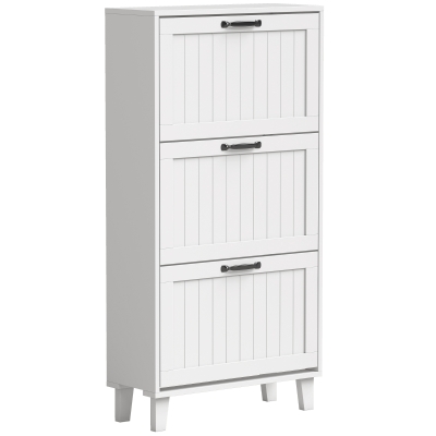 HOMCOM Schuhschrank, 3 Klappfächer, verstellbare Einlegeböden, schmal, Weiß.