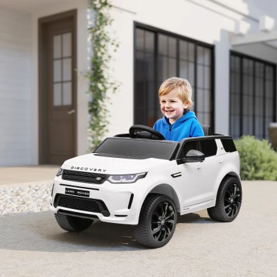 AIYAPLAY Elektrische Kinderauto 12V Land Rover Discovery Sport met 2,4G Afstandsbediening, Muziek, Claxon, LED Verlichting, USB/MP3 aansluiting, 3-5 km/u, voor Kinderen 3-6 Jaar, Wit
