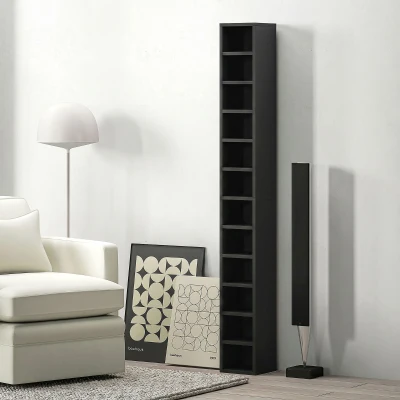 HOMCOM Rangement CD/DVD 12 Compartiments Noir 21x20x175cm