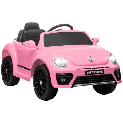 AIYAPLAY Elektrische kinderauto, VW Käfer, 3-5 km/u, met afstandsbediening & muziek, Roze