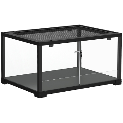 PawHut Reptilenterrarium, 86 liter vivarium met schuifdeur, afsluitbaar, voor hagedissen, insecten, spinnen, gekko's, 60 x 45 x 32 cm, zwart