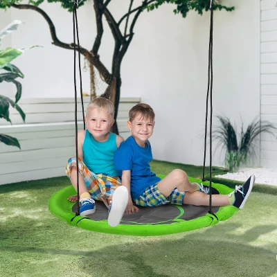 Outsunny Balanço ninho de pássaro Balanço Redondo Cesto Ø 110 cm 4 Argolas Incluídas metal epóxi Oxford Alta densidade Verde