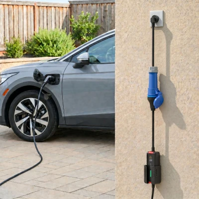 HOMCOM Încărcător Mașină Electrică Type 2, 7kW, 6-32A, 8m, Priză CEE, Adaptor European, Ecran LCD, IP65, 21x8,5x5cm, Negru