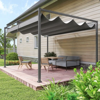 Outsunny Pergola Rétractable 4x3m Métal Gris Foncé Polyester