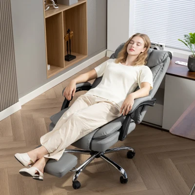 HOMCOM Cadeira de Escritório Ergonômica Poltrona de Escritório Reclinável com Apoio para os Pés Altura Ajustável Giratória 360° Cinza