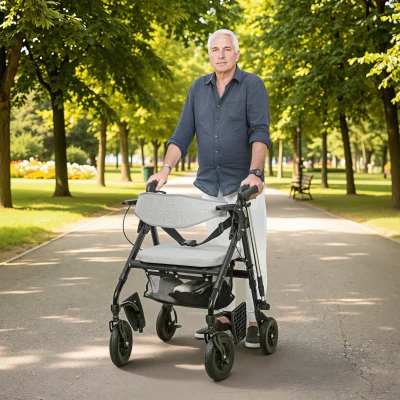 HOMCOM Rollator Walker Wheelchair with Seat - Grey