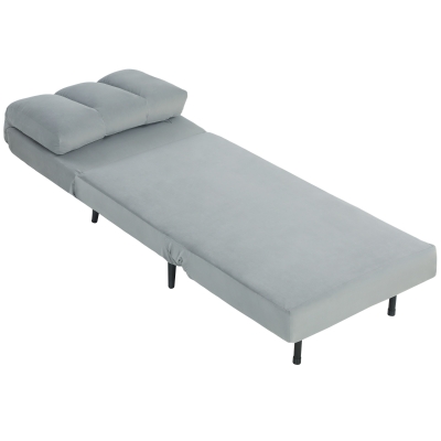 HOMCOM Sillón Cama Individual 3 en 1 Sofá Cama Plegable con Respaldo Ajustable y Cojín Grueso para Salón 72x88x87 cm Gris