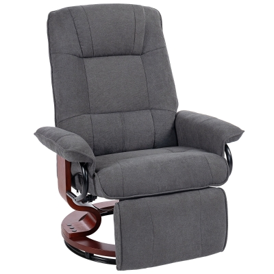 HOMCOM Draaibare relaxfauteuil, linnenlook, handmatig verstelbaar, met houten voet, voetensteun, hoge rugleuning, grijs