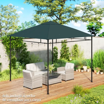 Outsunny Techo de Repuesto para Cenador, 3x3 m, Cubierta de Repuesto con 8 Orificios de Drenaje, Ventilación y Protección UV, SOLO Toldo de Recambio para Pabellón Gazebo, Verde Oscuro