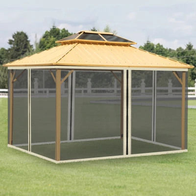 Outsunny Vervangend muggennet voor 3 x 4 m tuinpaviljoens, vliegengaas, met ritsen, polyester, zwart