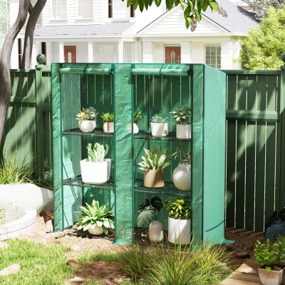 Outsunny Serre de Jardin 3 Niveaux Métal PE Vert 144x48x152cm