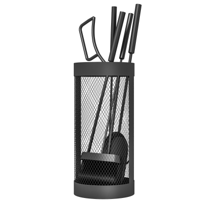 Outsunny 5-delig Openhaardgereedschap, Bezem, Schep, Tang, Pook en Mand, Brandbestendig Metaal, Zwart