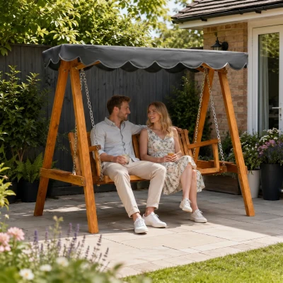 Outsunny 3-Seater Wooden Swing Chair Outdoor Dark Grey