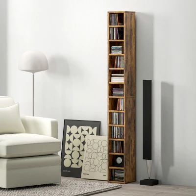 HOMCOM Rangement CD/DVD 12 Compartiments Brun Rustique