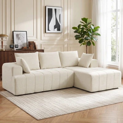 HOMCOM Ecksofa 256 cm mit Ottomane, 3‑Sitzer‑Schlafsofa aus Chenille in L‑Form, breite Sitz- und Armlehnen, beige