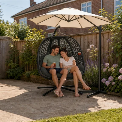 Outsunny Double Hanging Chair with Cushion Charcoal Grey